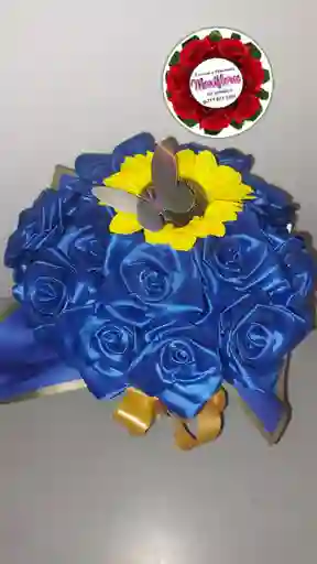 Ramo Con Rosa Azules Preservadas,girasol Y Mariposa