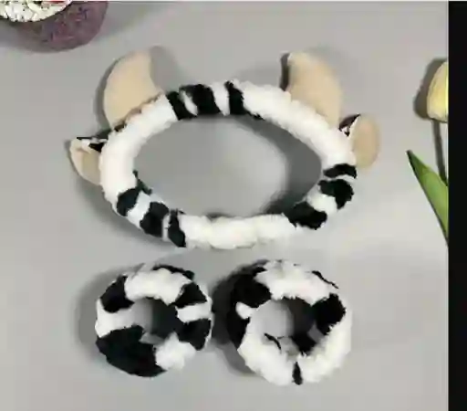 Juego De Diadema Con Diseño De Vaca Y Muñequera Para Lavado De Cara De Spa, Y Maquillaje Diadema Para El Cuidado De La Piel