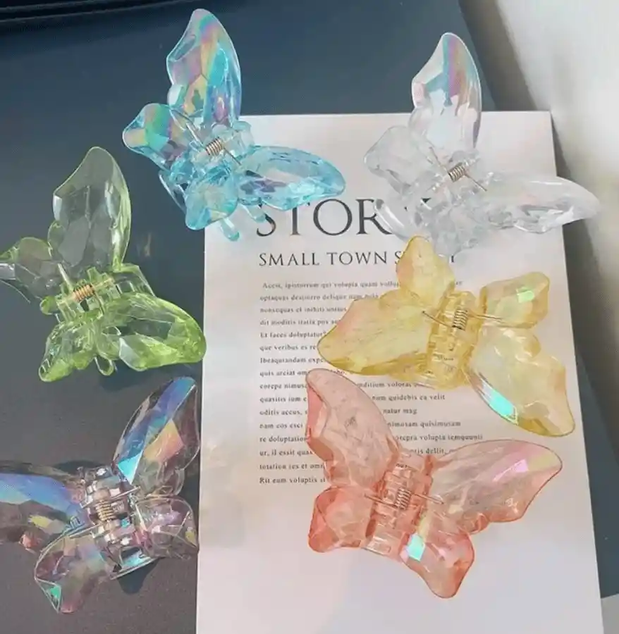 Pinza Caiman Para Cabello Tamaño Grande Diseño De Mariposa De Colores