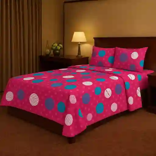 Juego De Sábanas Estampadas En Microfibra Tamaño Doble Circulos Fucsia