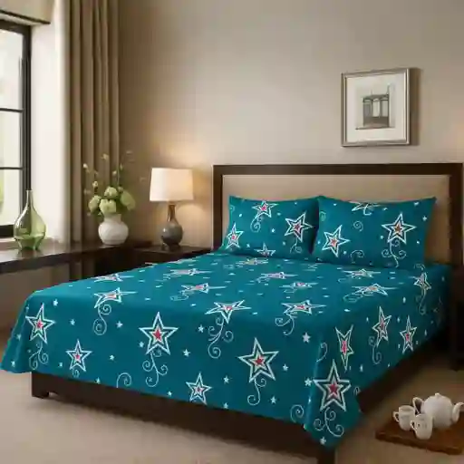 Juego De Sábanas Estampadas En Microfibra Tamaño Doble Estrellas Azules
