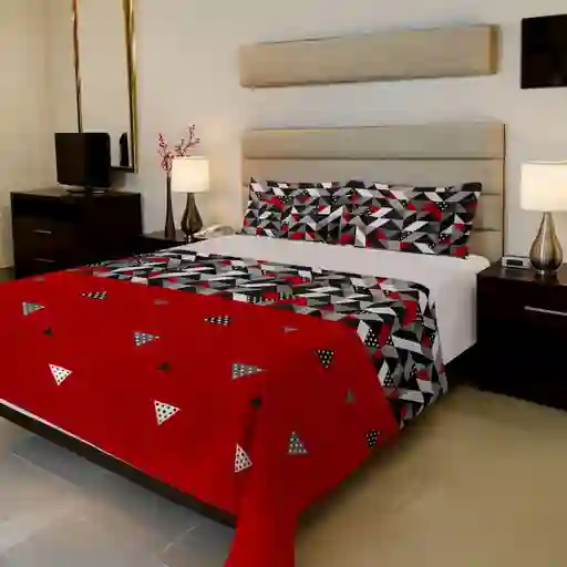 Juego De Sábanas Estampadas En Microfibra Tamaño Doble Rojo Negro