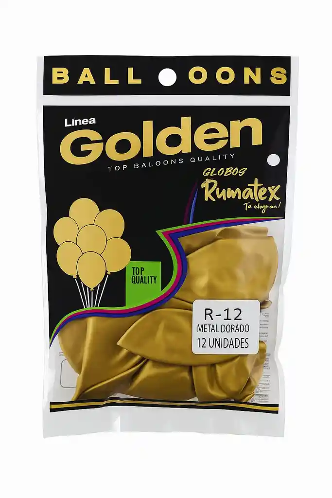 Paquete De Globos Línea Golden Tamaño R-12 Color Metal Dorado.