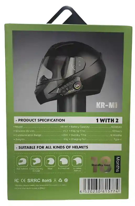Intercomunicador Inalámbrico Bluetooth De Casco Moto Kr-m1