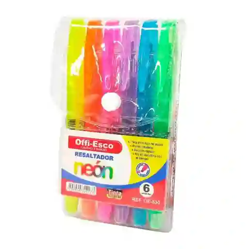 Set De 6 Resaltadores Colores Neón Offi-esco Con Punta Biselada Y Tinta Alemana De Secado Rápido