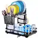 Escurridor De Platos Metálico Con Bandeja 2 Niveles Negro
