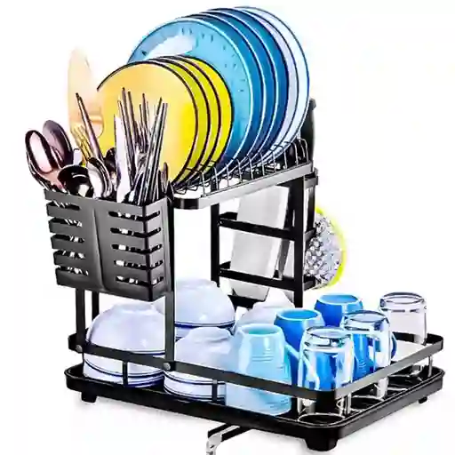 Escurridor De Platos Metálico Con Bandeja 2 Niveles Negro