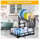 Escurridor De Platos Metálico Con Bandeja 2 Niveles Negro