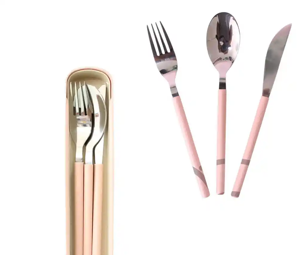 Set De Cuchara Tenedor Y Cuchillo Con Estuche Portátil