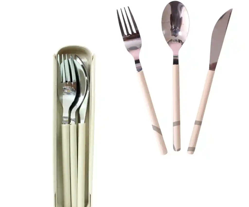 Set De Cuchara Tenedor Y Cuchillo Con Estuche Portátil