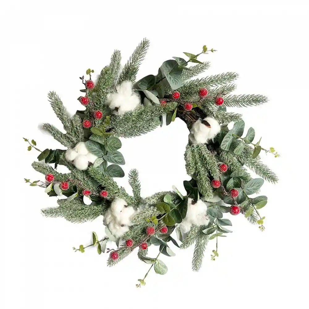 Corona 45cm Flores Algodón Moras Expressions Christmas