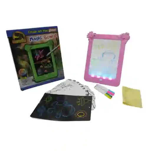 Tablero Dibujo Magnetico Efectos Luz Niña Rosado Dino