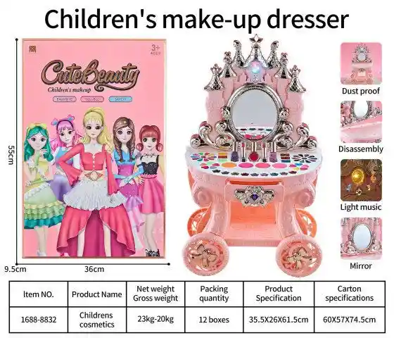 Tocador De Maquillaje Para Niñas Estilo Princesa Con Luz Y Sonido