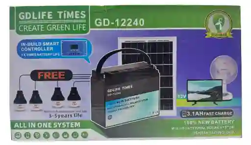 Bateria Recargable Portatil + Bombillos + Panel Solar Gd12240
