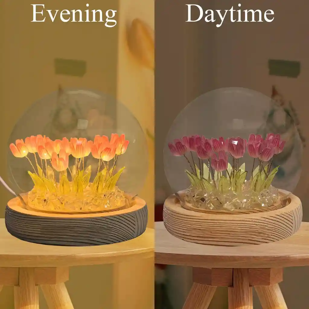 Lámpara De Mesa Tulipanes Artificial Con Interface Usb Decorativa
