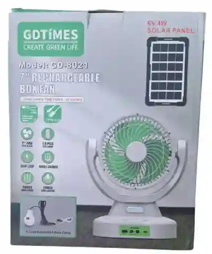 Ventilador Gd-8021 Recargable + Bombillo Led Y Panel Solar