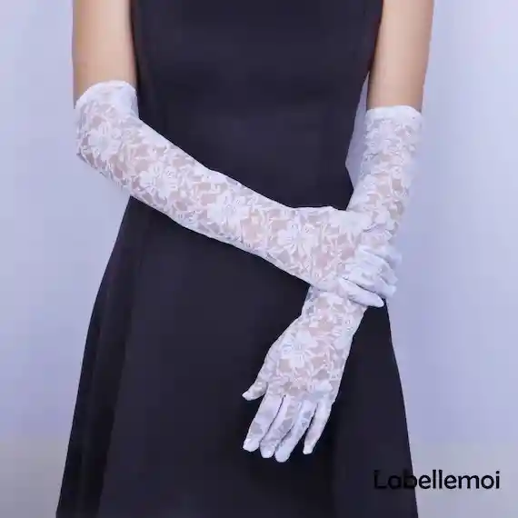 Guantes Largos De Encaje Floral Elegancia Vintage