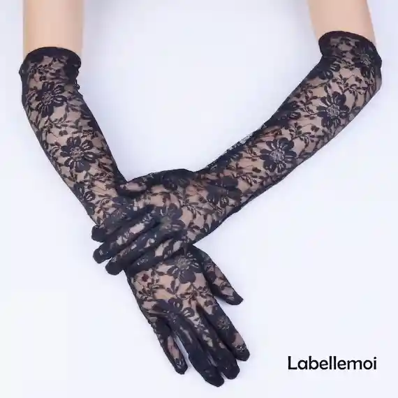 Guantes Largos De Encaje Floral Elegancia Vintage