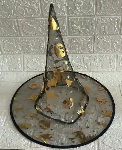 Sombrero Bruja Negro Con Dorado