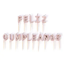 Vela Feliz Cumple Fina Oro Rosa