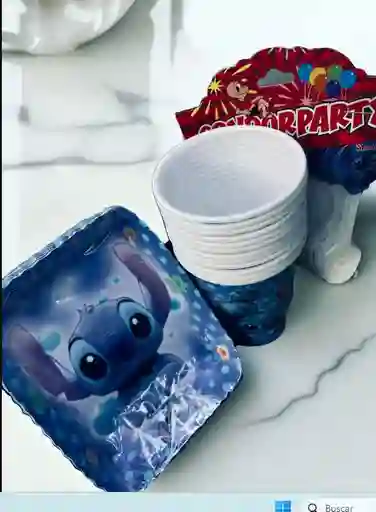 Set De Platos, Vasos Y Cucharas Con Diseño De Stitch Para Fiestas Y Piñatas