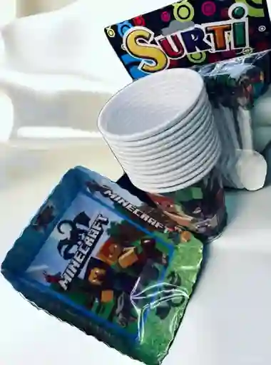 Set De Platos, Vasos Y Cucharas Con Diseño De Minecraft Para Fiestas Y Piñatas