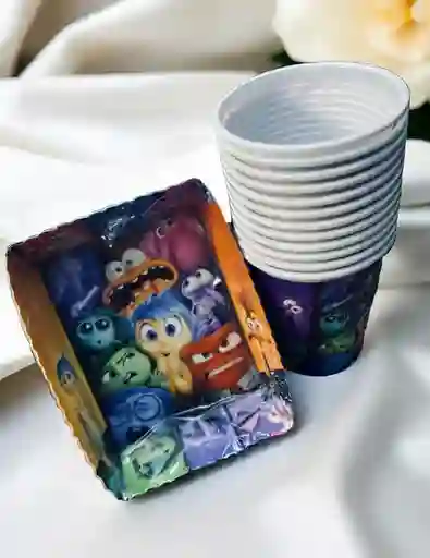 Set De Platos, Vasos Con Diseño De Intensamente Para Fiestas Y Piñatas