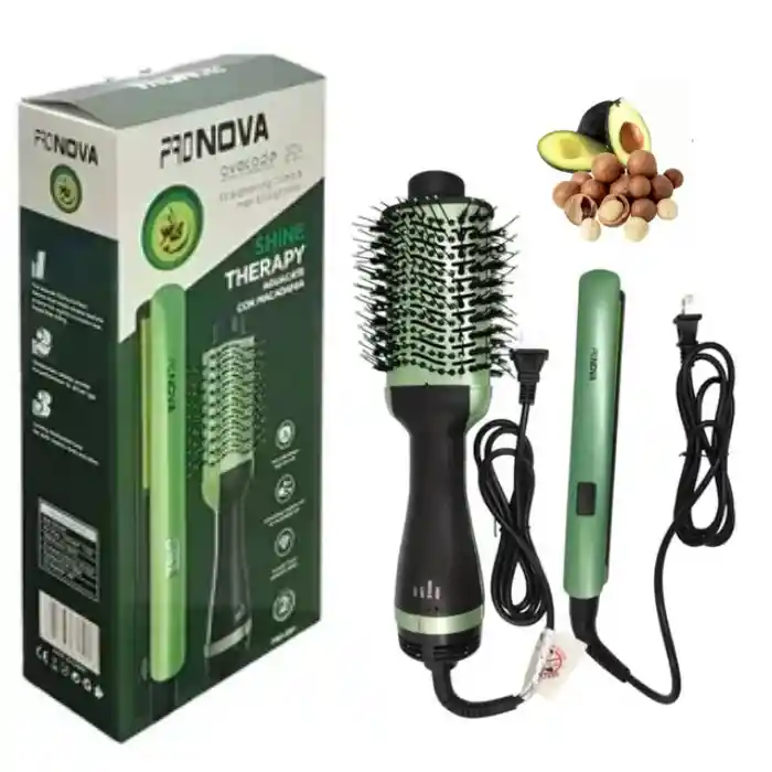 Combo Pro Nova Aguacate – Plancha Con Control Digital + Cepillo Secador De Doble Velocidad Pro-2501