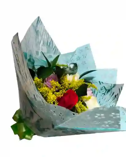 Bouquet De 6 Rosas De Colores Follajes