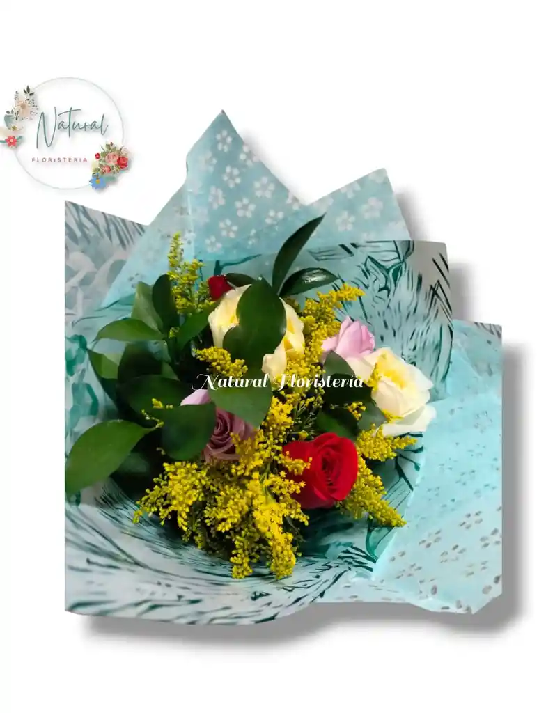 Bouquet De 6 Rosas De Colores Follajes