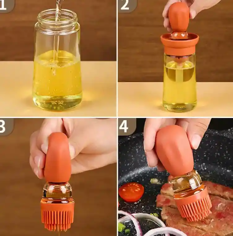 Dispensador De Aceite Miel Salsas Aderezos Con Brocha De Silicona