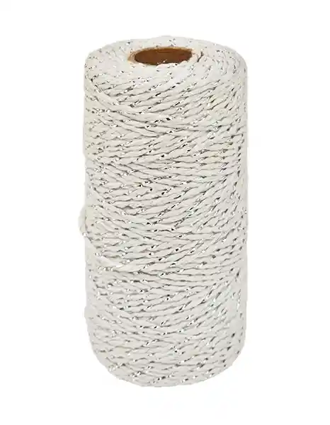 Hilo De Algodon Decorativo Blanco Y Plateado 1.5mm X 100metros