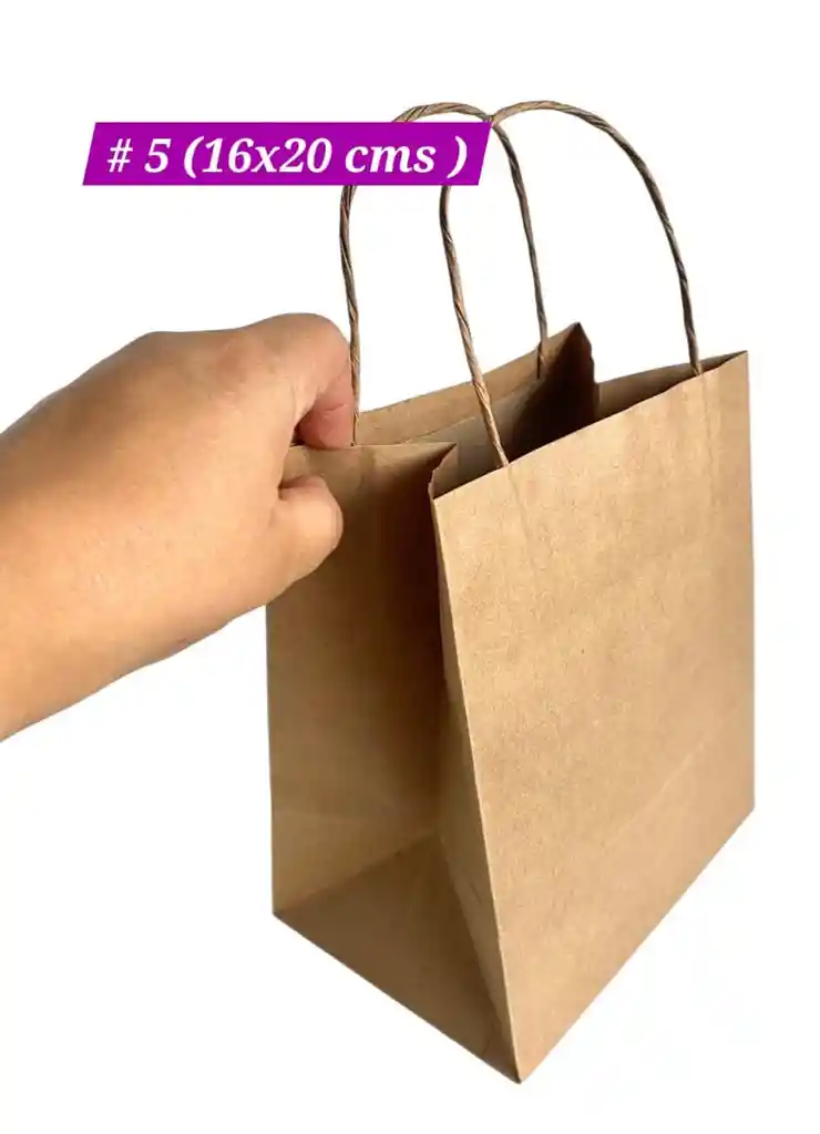 Bolsa Papel Kraft # 5 Con Manija 16x20x12 Cms