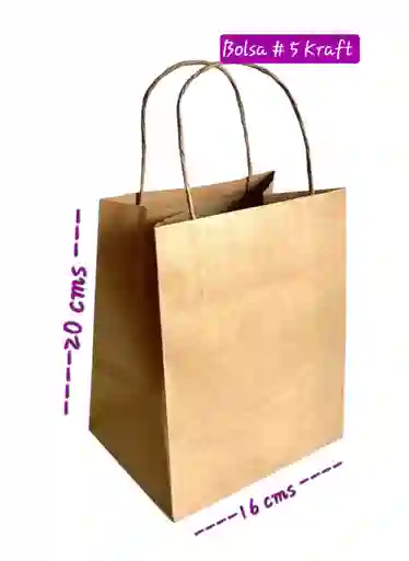 Bolsa Papel Kraft # 5 Con Manija 16x20x12 Cms