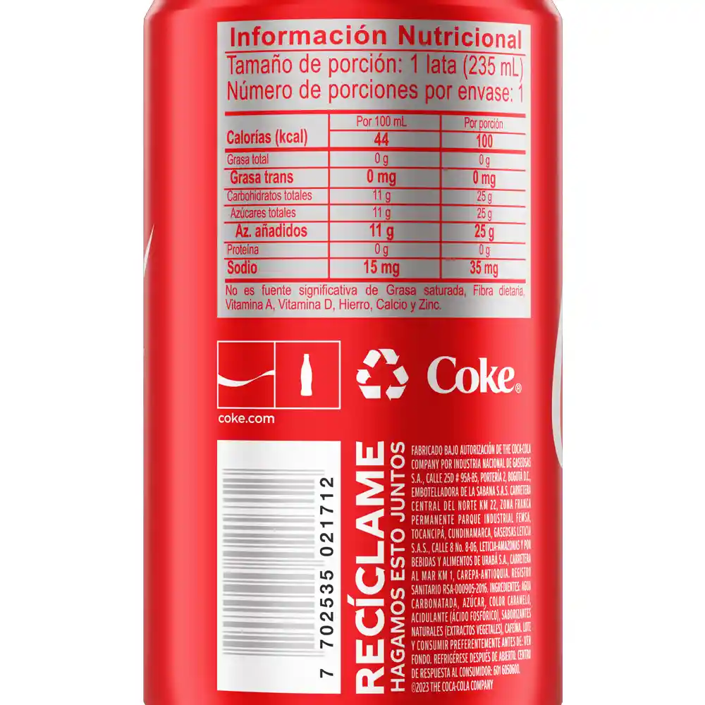 Gaseosa Coca-Cola Sabor Original 235ml x 6 Unds
