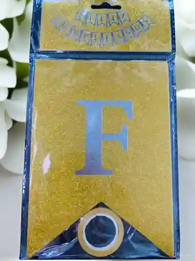 Letrero Feliz Cumpleaños Escarchado Tipo Banderin Color Dorado