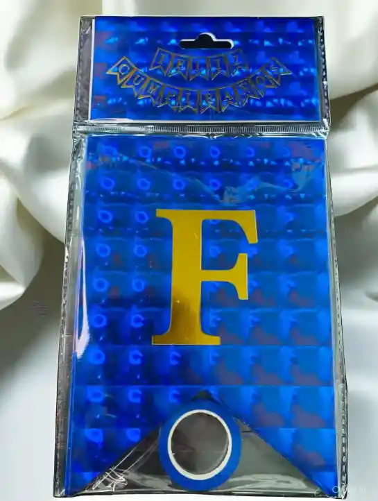 Letrero Feliz Cumpleaños Holografico Tipo Banderin Color Azul