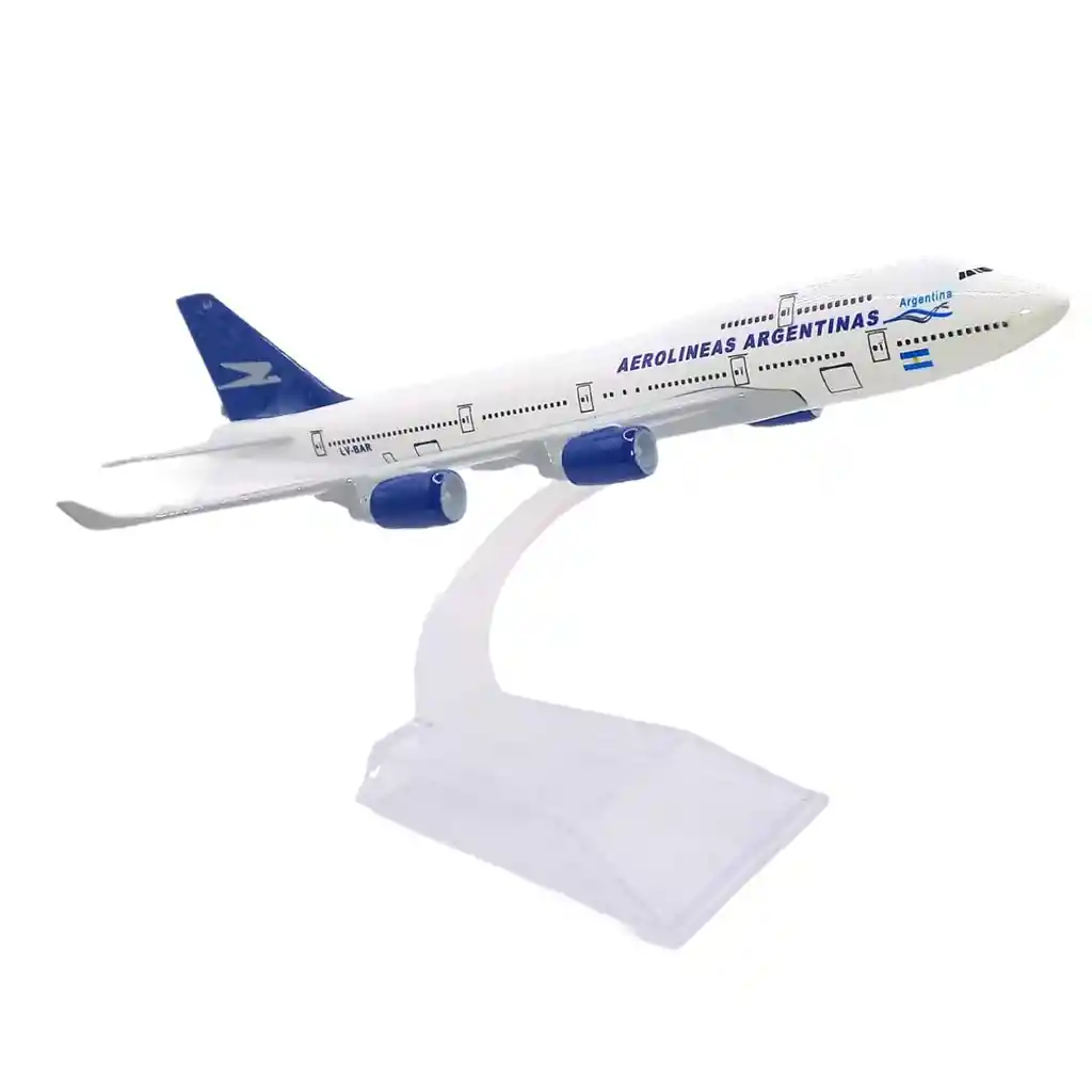 Avion Pequeño Metalico De Acero Coleccionable De Aereolineas Argentinas B747 - Largo 16cm + Soporte