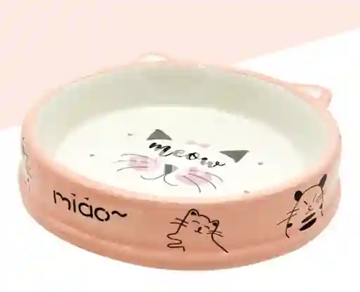 Comedero De Ceramica Hondo Para Gato Rosado