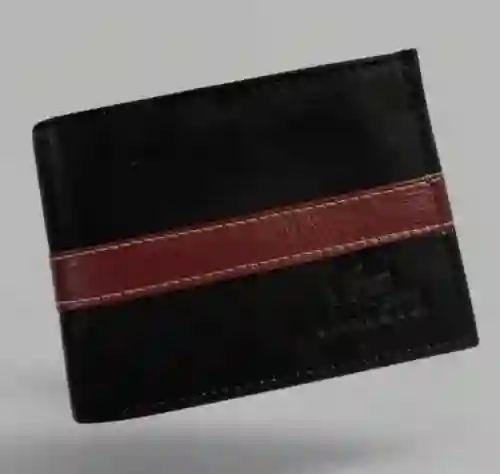 Billetera Hombre Cuero Genuino De Alta Calidad Color Negra Con Franja Roja - Grabado