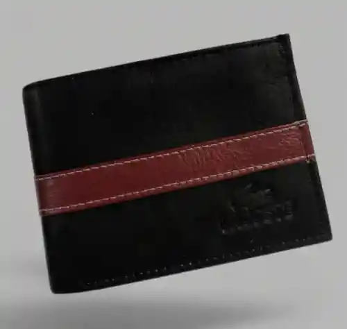 Billetera Hombre Cuero Genuino De Alta Calidad Color Negra Con Franja Roja - Grabado