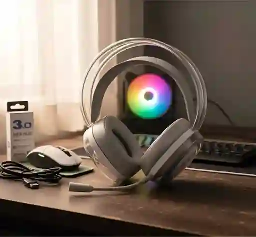 Audífonos Gaming Kakusiga Ksc-11298 Con Micrófono Omnidireccional Y Luz Led Rgb | Sonido 50mm, Cable 2m, Conector 3.5mm + Usb