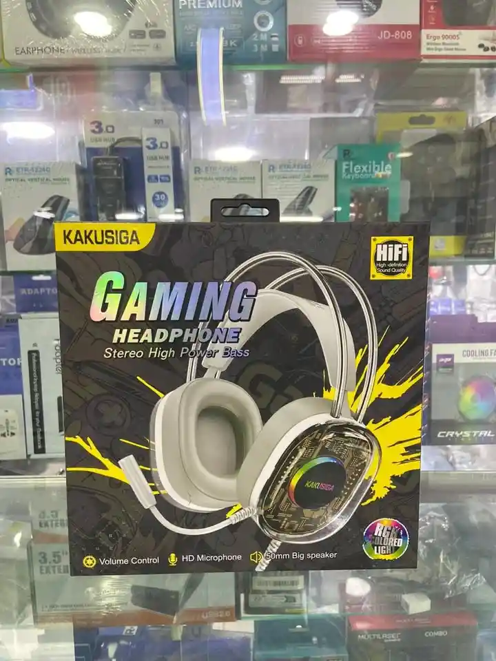 Audífonos Gaming Kakusiga Ksc-11298 Con Micrófono Omnidireccional Y Luz Led Rgb | Sonido 50mm, Cable 2m, Conector 3.5mm + Usb