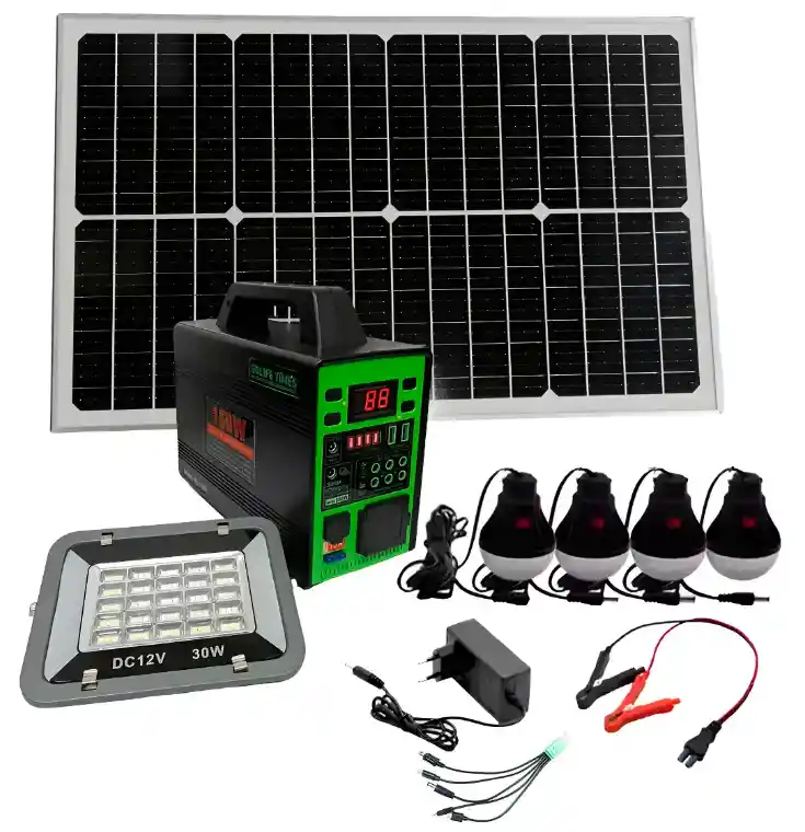 Generador Planta Solar Estación De Carga + Panel Solar + Bombillos Gd-life 150m