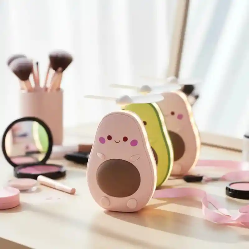 Espejo Aguacate De Maquillaje Luz Led Ventilador Recargable