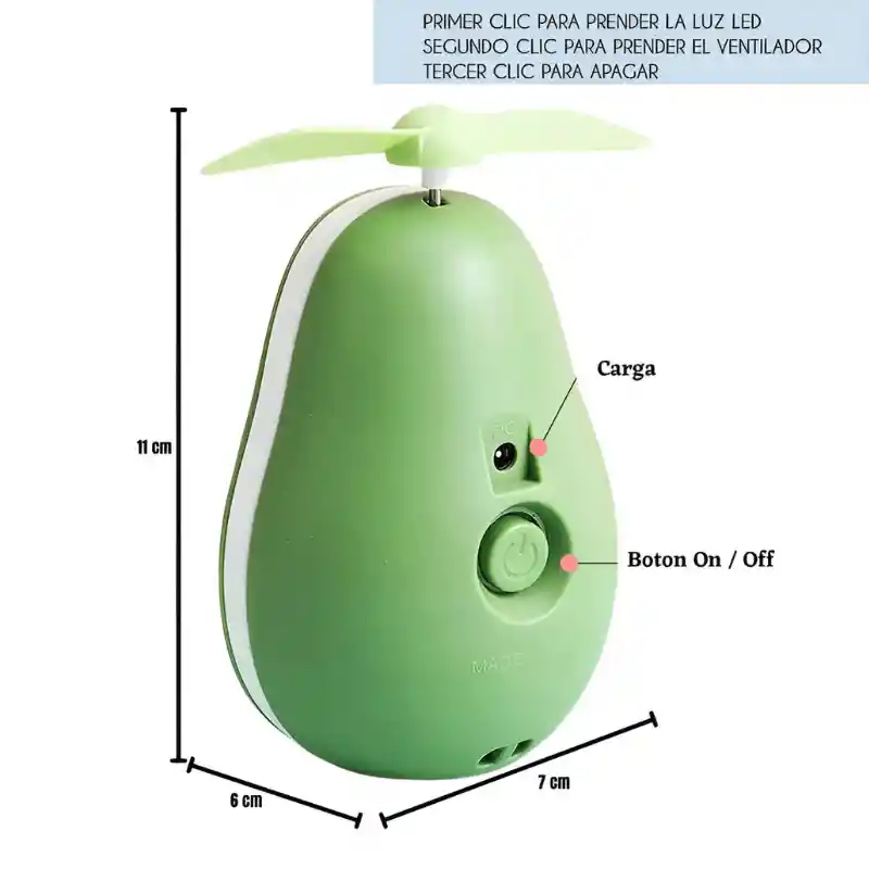 Espejo Aguacate De Maquillaje Luz Led Ventilador Recargable