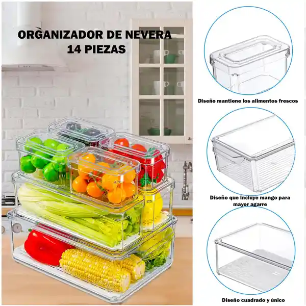Organizador De Nevera Contenedores Alimentos Almacenamiento 14 Pcs