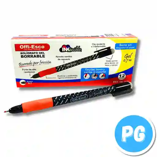Caja Esfero Offi Esco Borrable 0.7mm Gel X12 Unds Negro Ref Oe 025
