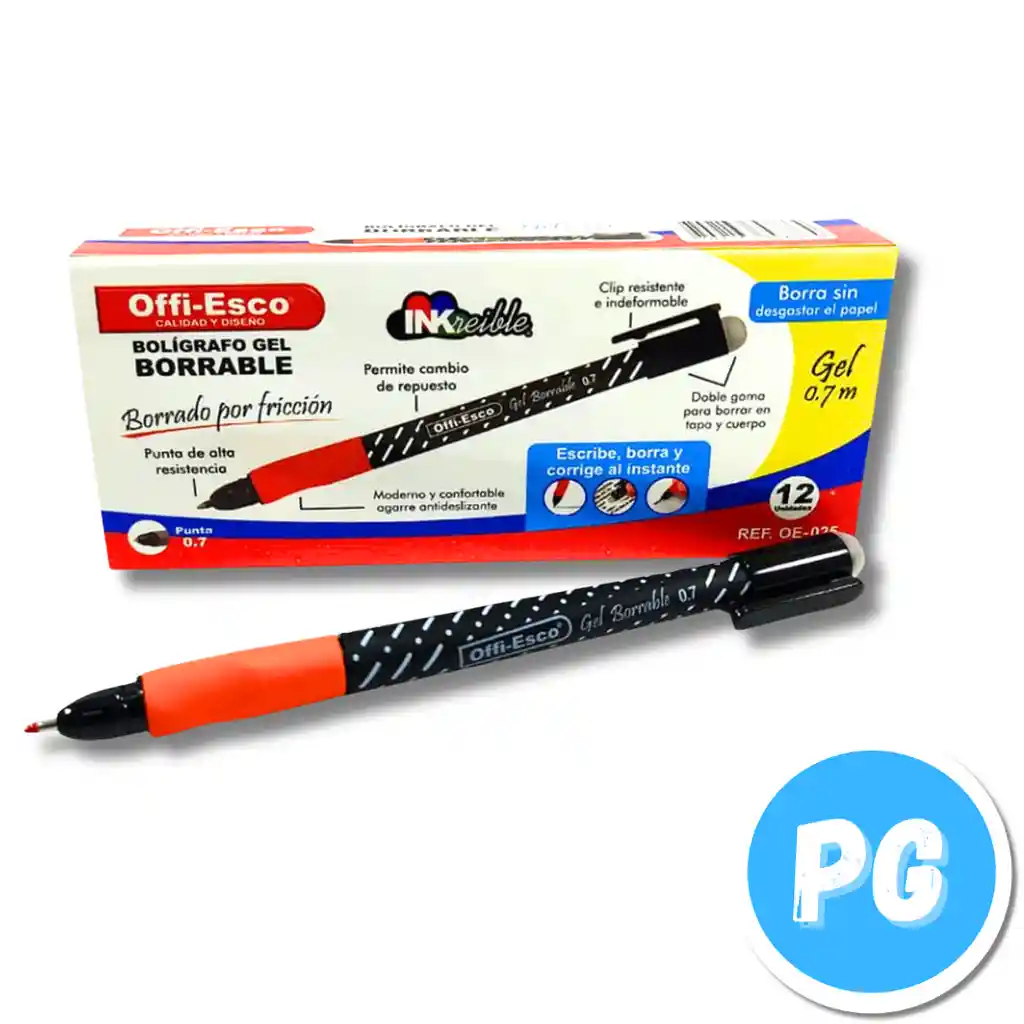 Caja Esfero Offi Esco Borrable 0.7mm Gel X12 Unds Negro Ref Oe 025