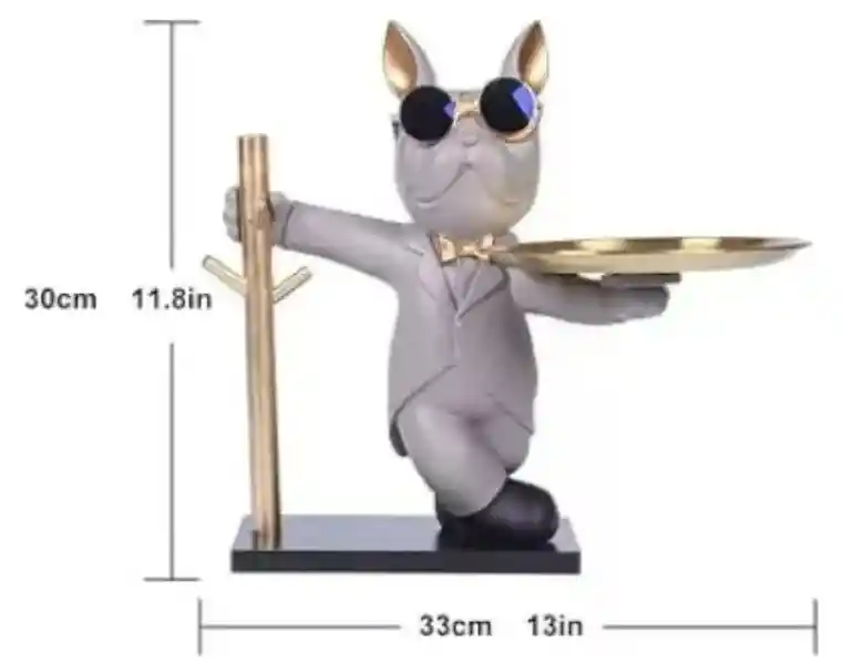 Escultura De Bulldog Francés, Figura De Perro Con Bandeja